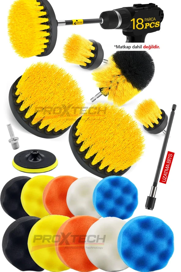 PROXTECH Profesyonel Combo Temizlik 18Parça Pasta Cila Polisaj Süngeri Matkapa Uyumlu Fırça Seti Parlatma Kit ürün görseli 1