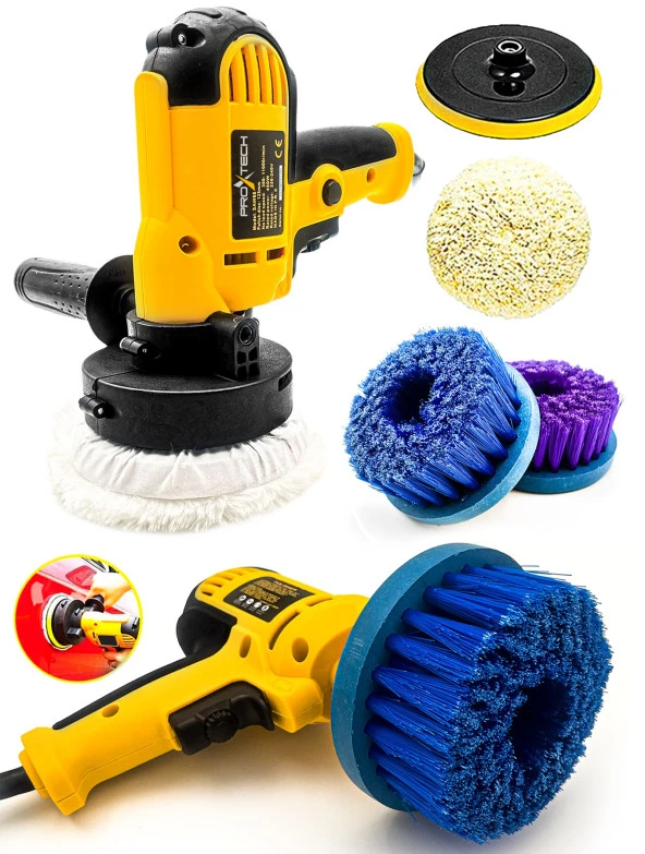 PROXTECH Araç, KoltukYıkama 6Kademe Devir Ayarlı Zımpara Parlatma Pasta Cila Polisaj Makinası + Fırça Hediye ürün görseli 1