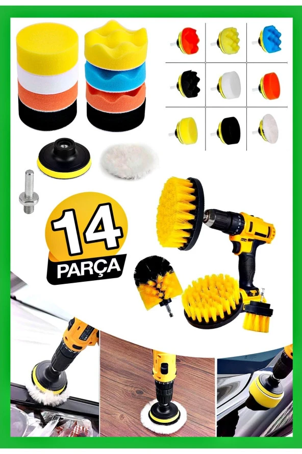 PROXTECH Profesyonel Combo Temizlik 14Parça Pasta Cila Polisaj Süngeri Matkapa Uyumlu Fırça Seti Parlatma Kit ürün görseli 1
