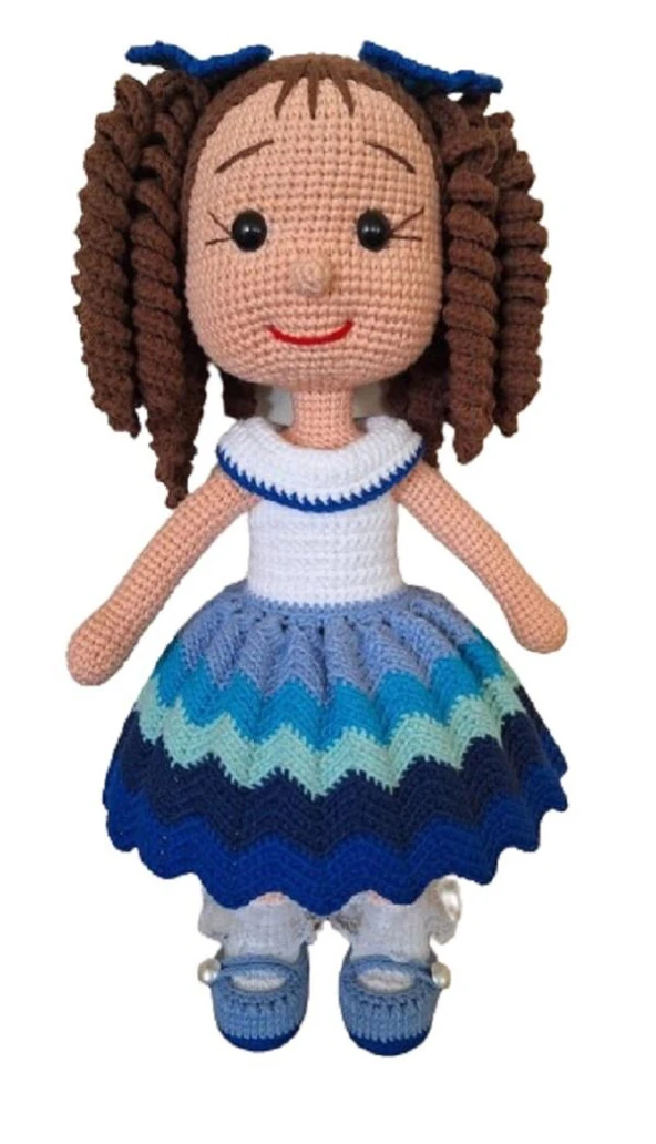 Nazar Boncuğu Kıvırcık Saçlı Karnaval Bebek Amigurumi Organik Oyuncak ürün görseli 1