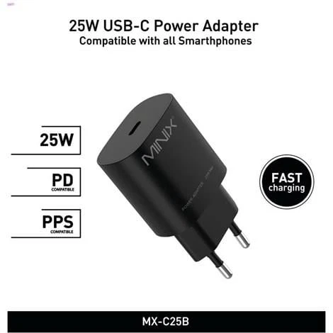 Minix MX-C25B 25W USB-C Siyah Adaptör ürün görseli 1