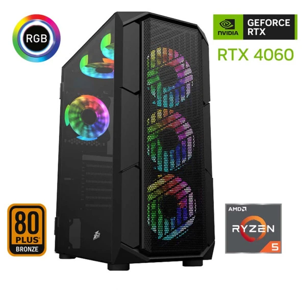 Xaser Xsr441 Ryzen 5 5600 16GB Ram 512GB M.2 NVMe SSD 8GB RTX4060 Ekran Kartı Oyun Hazır Sistem ürün görseli 1