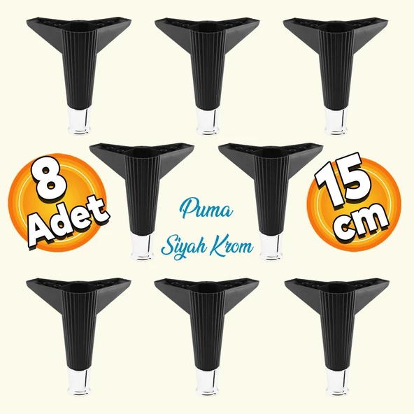 Elista Mobilya Ayağı Sehpa Tv Ünitesi Ayakları Yükseltici 15 Cm Siyah Krom 8 Adet ürün görseli 1