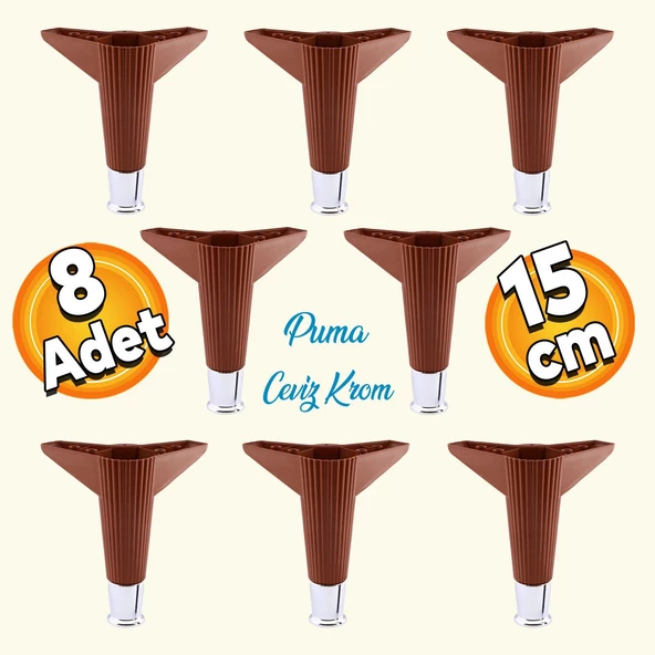 Elista Mobilya Ayağı Sehpa Tv Ünitesi Ayakları Yükseltici 15 Cm Ceviz Krom 8 Adet ürün görseli 1