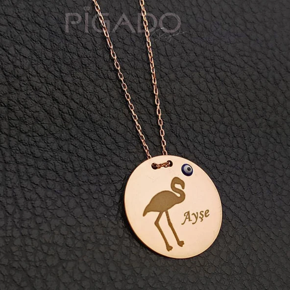 İsme Kişiye Özel 925 Ayar Gümüş Flamingo Baskılı Kolye Rose ürün görseli 1