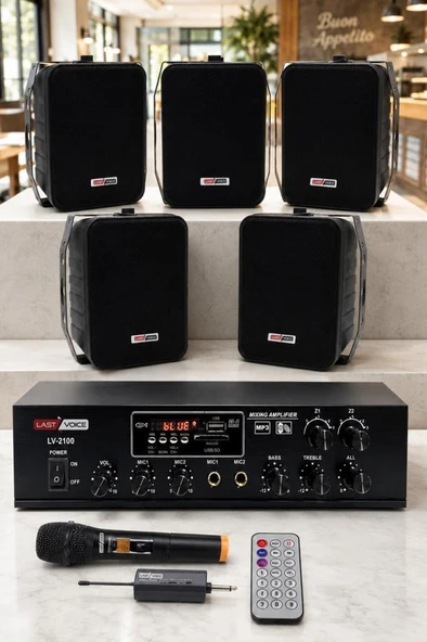 Lastvoice Black Large Plus Paket-4 Hoparlör ve Anfi Anons Ses Sistemi Seti ürün görseli 1