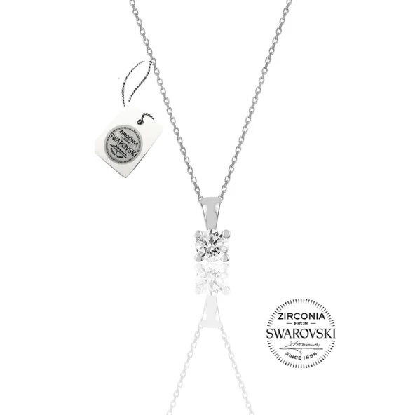 925 Ayar Gümüş Swarovski Tek Taş Kolye * Sertifikalı * QR Kodlu ürün görseli 1