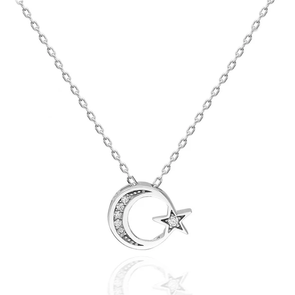925 Ayar Gümüş Swarovski Taşlı Ayyıldız Kolye Sertifikalı ürün görseli 1