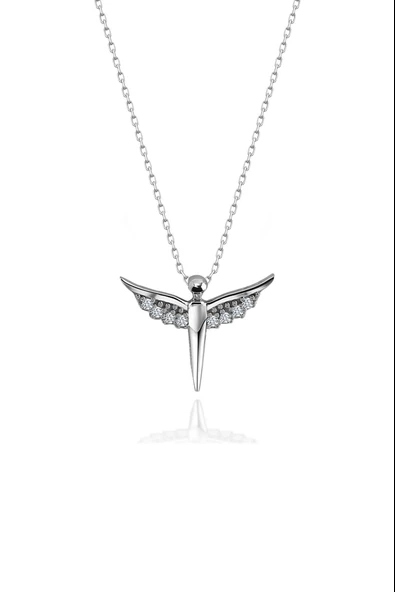 925 ayar Gümüş Swarovski Taşlı Melek Kolye Sertifikalı Qr Kodlu ürün görseli 1