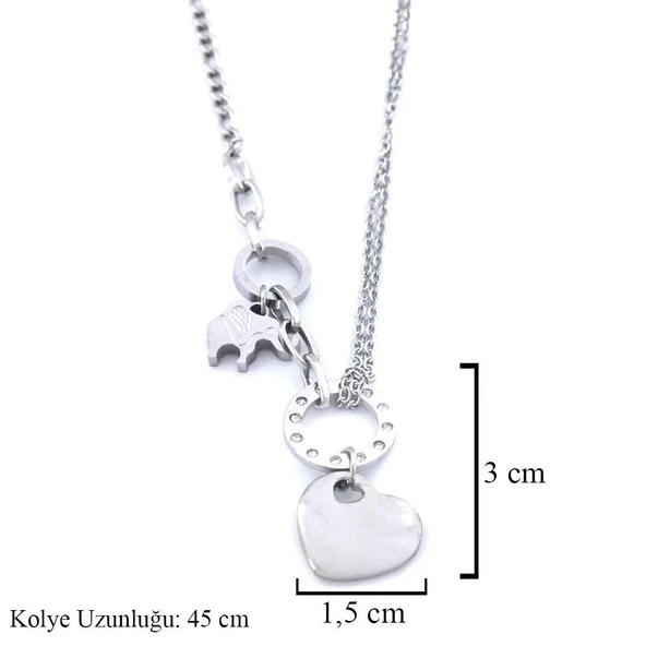 Çelik Kalp Kolye - Paslanmaz Çelik Kadın Kolye KLY-585 - Resim 5