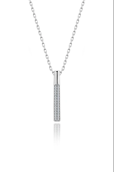 925 Ayar Gümüş Çubuk Swarovski Taşlı Kolye Sertifikalı Qr Kodlu ürün görseli 1