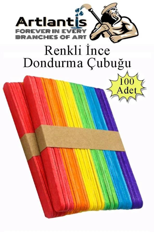 Renkli Dar Dil Çubuğu 100 Adet Ahşap Dondurma Çubuğu Renkli Maket Hobi Okul Proje Tasarım ürün görseli 1