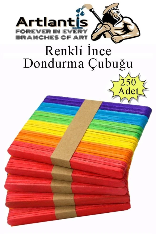 Renkli Dar Dil Çubuğu 250 Adet Ahşap Dondurma Çubuğu Renkli Maket Hobi Okul Proje Tasarım ürün görseli 1