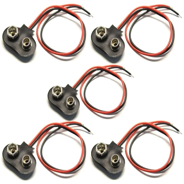 5 Adet - 9V Pil Başlığı Bağlantı Kablosu Jack Soket 9Volt Arduino ürün görseli 1