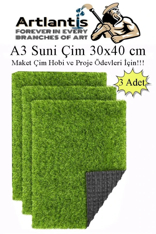 Yapay Çim A3 30x40 cm 3 Adet A3 Boyutunda Maket Çim Dekorati Yapay Çim Halı Teraryum Suni Çim ürün görseli 1