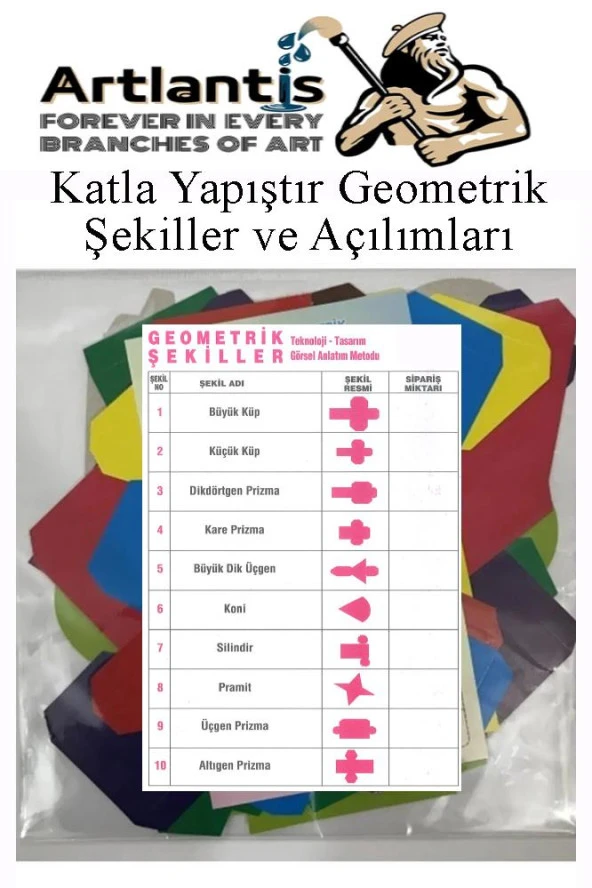 Katla Yapıştır Geometrik Şekiller ve Açılımları Seti 1 Paket Geometrik Cisimler Proje Tasarım Okul Sınıf Materyali ürün görseli 1