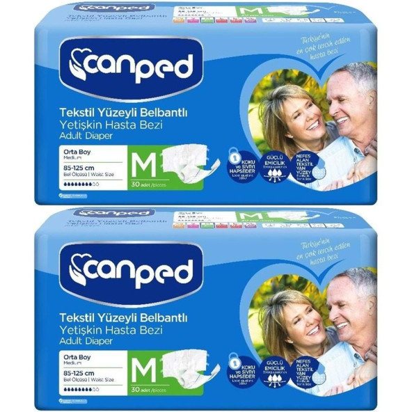 Canped Tekstil Yüzeyli Belbantlı Orta Boy M 30'lu 2 Adet Hasta Bezi ürün görseli 1