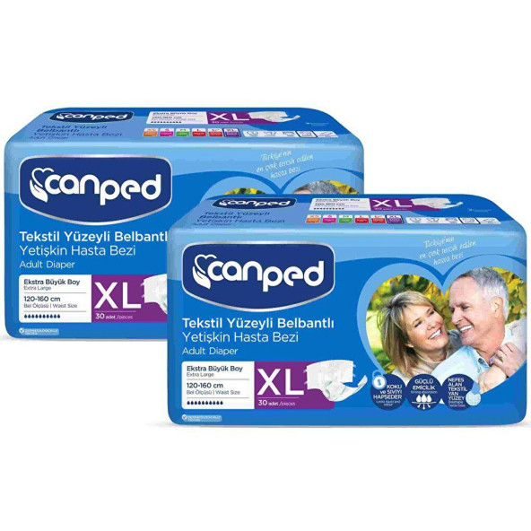 Canped Tekstil Yüzeyli Belbantlı Ekstra Büyük Boy XL 30'lu 2 Adet Hasta Bezi ürün görseli 1