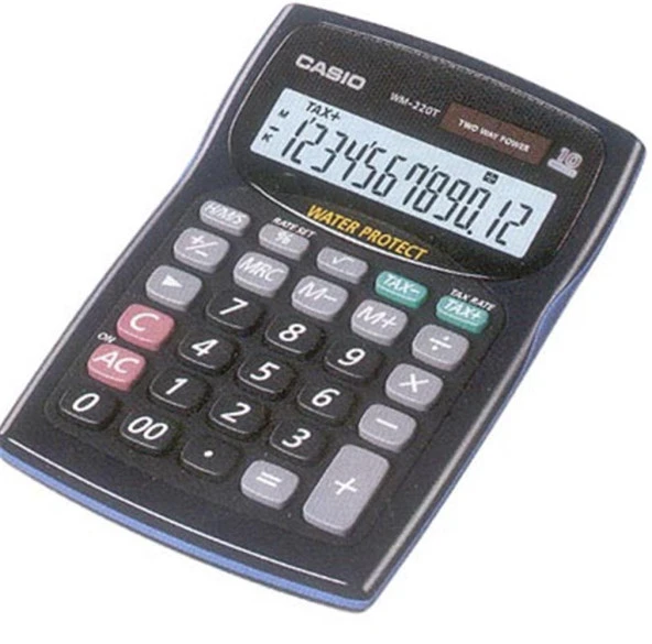 Casio WM-220MS-BU 12 Hane Mavi Suya-Toza Dayanıklı Masa Üstü Hesap Makinesi ürün görseli 1