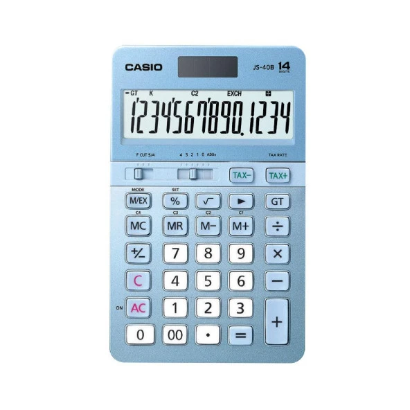 Casio JS-40B-BU Mavi Profesyonel 14 Hane Masa Üstü Hesap Makinesi ürün görseli 1