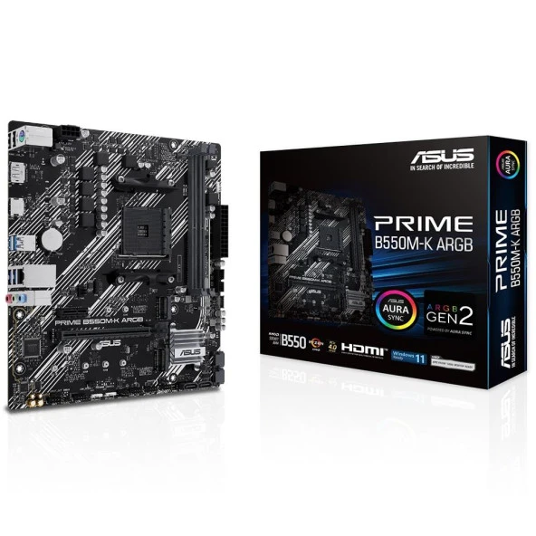 Asus Prime B550M-K ARGB 5100MHz (OC) DDR4 Soket AM4 M.2 HDMI mATX Anakart ürün görseli 1