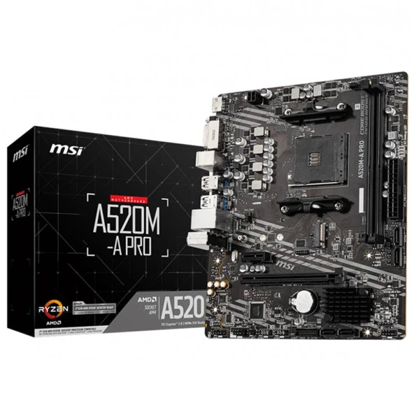 Msi A520M-A PRO AMD A520 Soket AM4 DDR4 4600(OC)MHz mATX Gaming Anakart ürün görseli 1