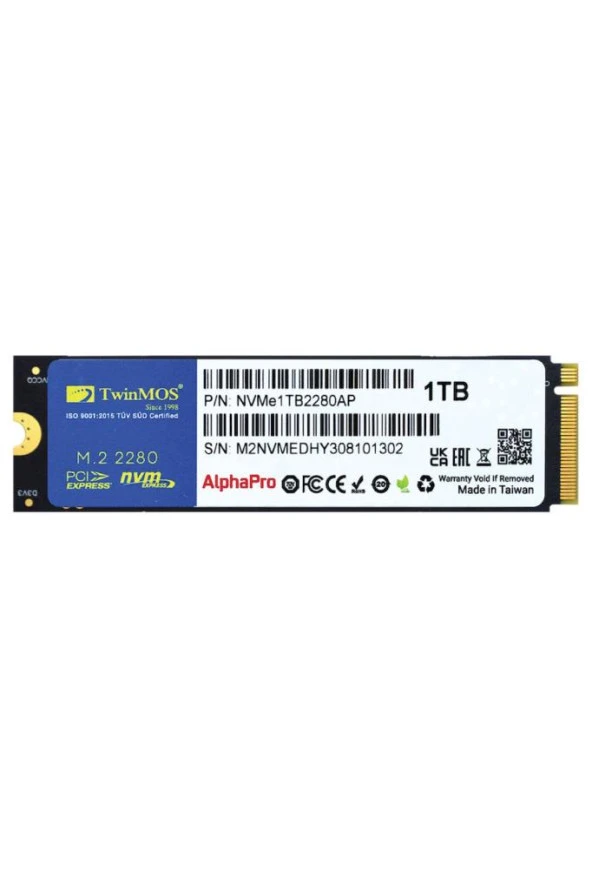 Twinmos NVMe1TB2280AP 3D-NAND 1 TB M.2 PCIE Gen3 NVMe SSD ürün görseli 1