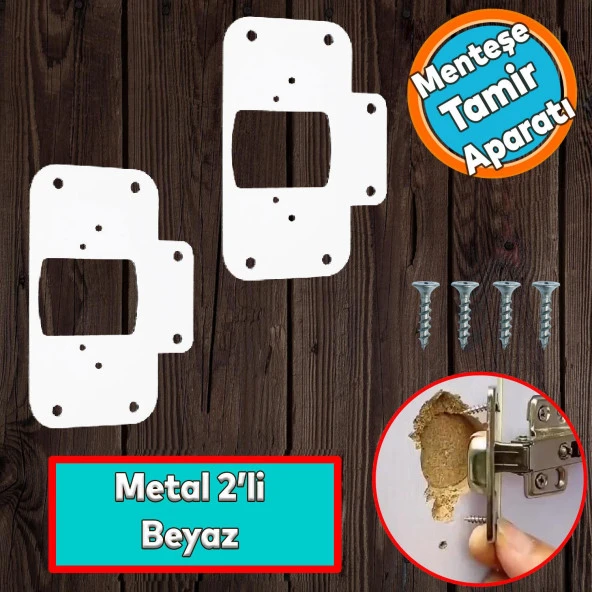 Dolap Kapak Taş Tas Menteşe Tamir Sacı 2 Adet Pratik Onarım Kiti Yuva Tablası 6,5x9 Beyaz Renk ürün görseli 1