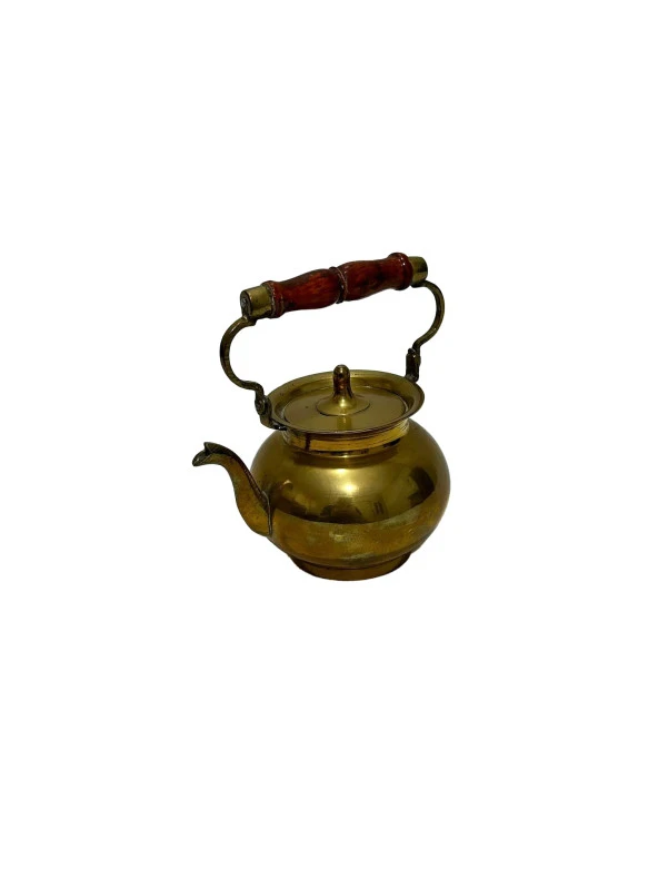 Antika Ahşap Saplı Pirinç Demlik 9x14x8cm ürün görseli 1