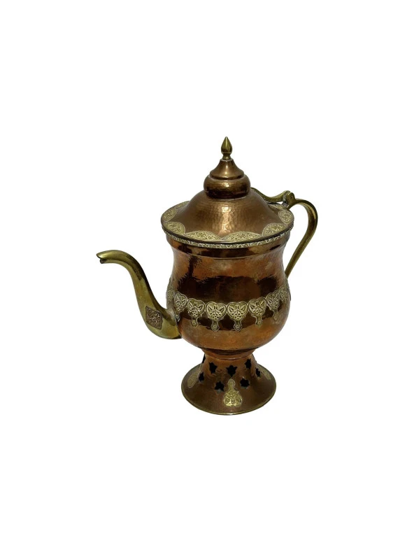 Antika Pirinç İşlemeli Bakır Semaver  28x25x12cm ürün görseli 1
