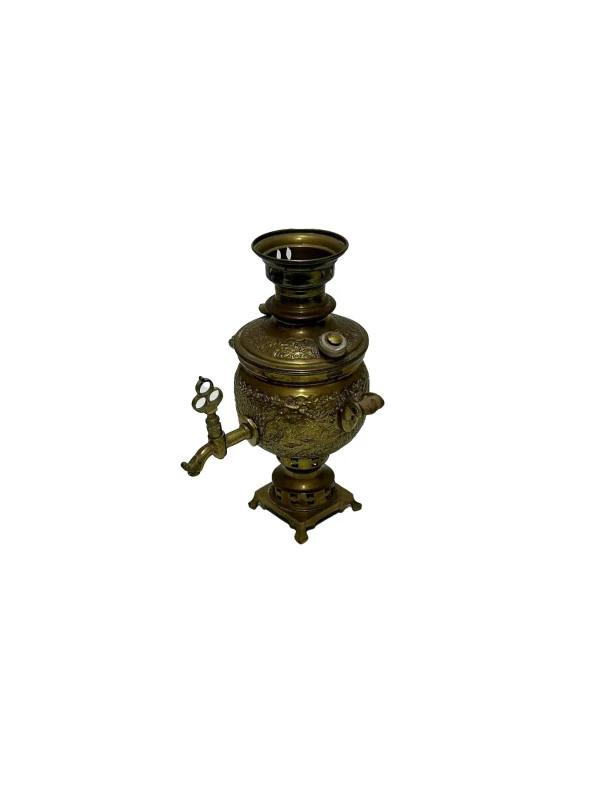 Antika Ahşap Saplı Pirinç Mini Semaver 24x16x18 cm ürün görseli 1