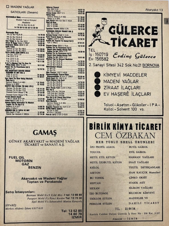 İzmir 1982-1983 Meslek Reklam İlanı Efemera S13 ürün görseli 1