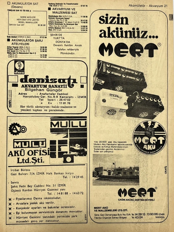 İzmir 1982-1983 Meslek Reklam İlanı Efemera S21 ürün görseli 1