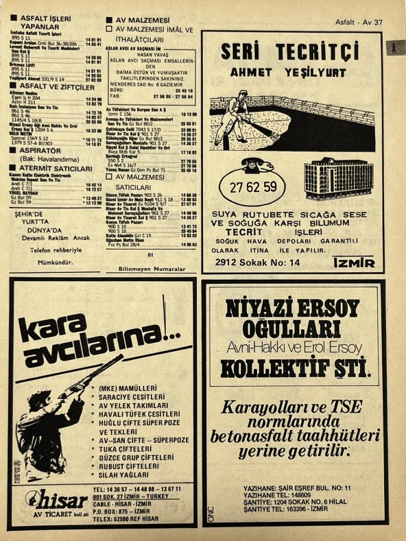 İzmir 1982-1983 Meslek Reklam İlanı Efemera S37 ürün görseli 1