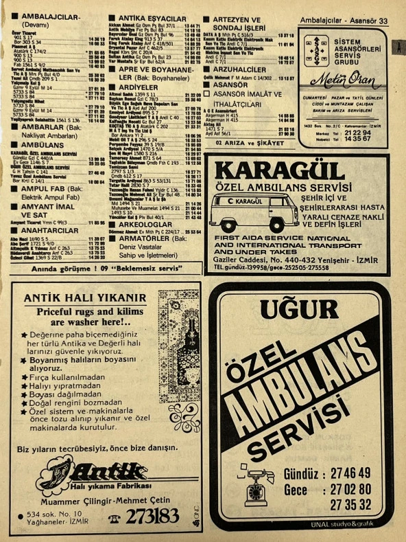 İzmir 1982-1983 Meslek Reklam İlanı Efemera S33 ürün görseli 1