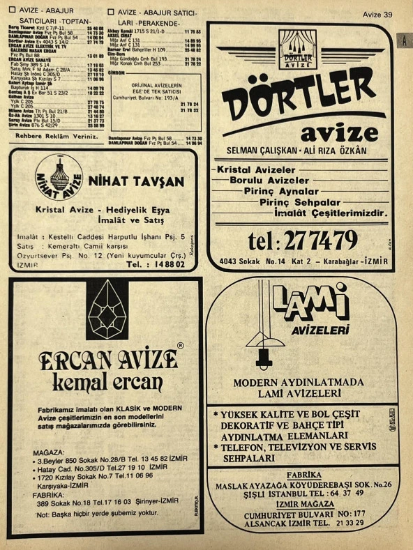 İzmir 1982-1983 Meslek Reklam İlanı Efemera S39 ürün görseli 1