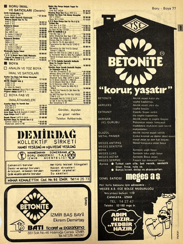 İzmir 1982-1983 Meslek Reklam İlanı Efemera S77 ürün görseli 1