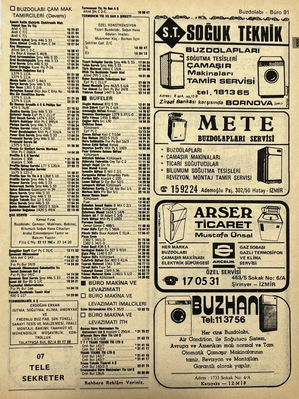 İzmir 1982-1983 Meslek Reklam İlanı Efemera S91 ürün görseli 1