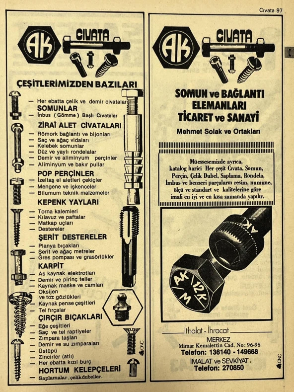 İzmir 1982-1983 Meslek Reklam İlanı Efemera S97 ürün görseli 1