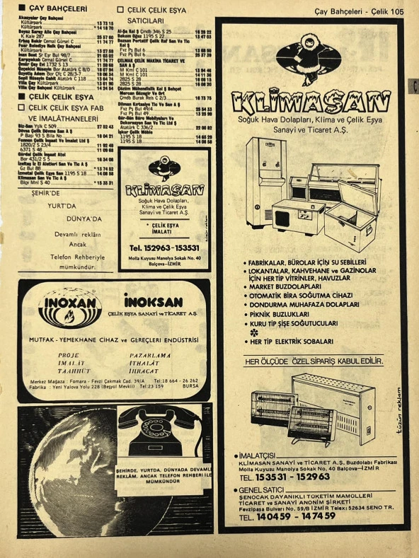 İzmir 1982-1983 Meslek Reklam İlanı Efemera S105 ürün görseli 1
