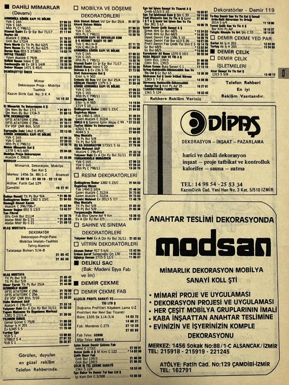 İzmir 1982-1983 Meslek Reklam İlanı Efemera S119 ürün görseli 1