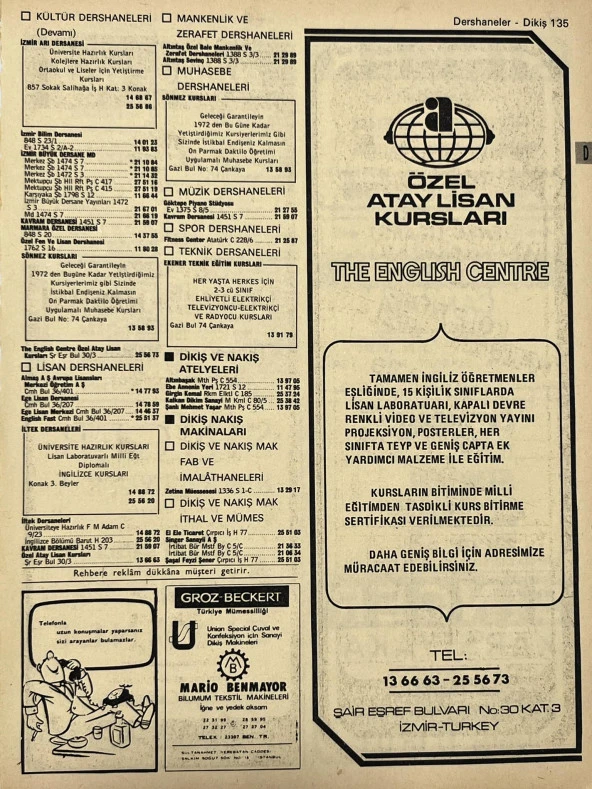İzmir 1982-1983 Meslek Reklam İlanı Efemera S135 ürün görseli 1