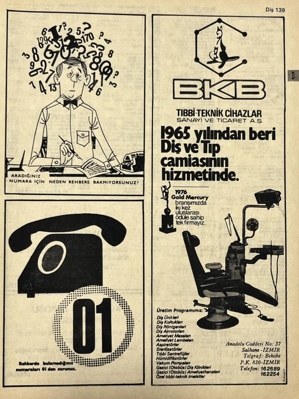 İzmir 1982-1983 Meslek Reklam İlanı Efemera S139 ürün görseli 1