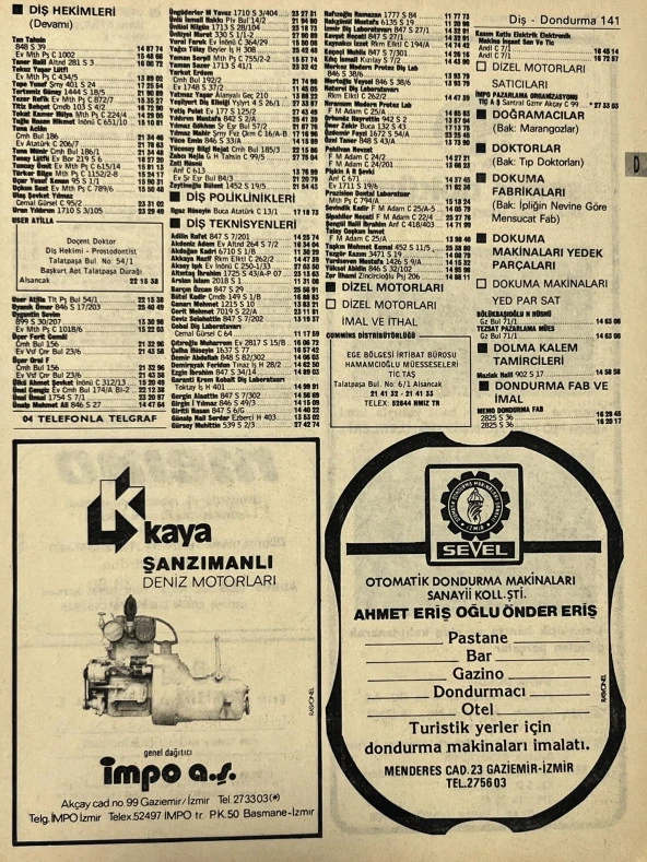 İzmir 1982-1983 Meslek Reklam İlanı Efemera S141 ürün görseli 1