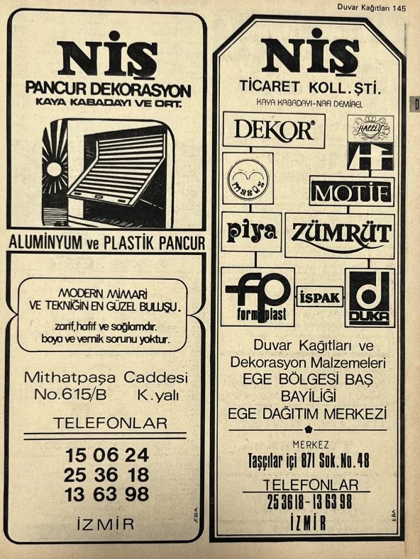 İzmir 1982-1983 Meslek Reklam İlanı Efemera S145 ürün görseli 1