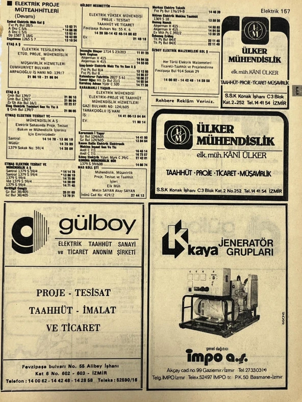 İzmir 1982-1983 Meslek Reklam İlanı Efemera S157 ürün görseli 1