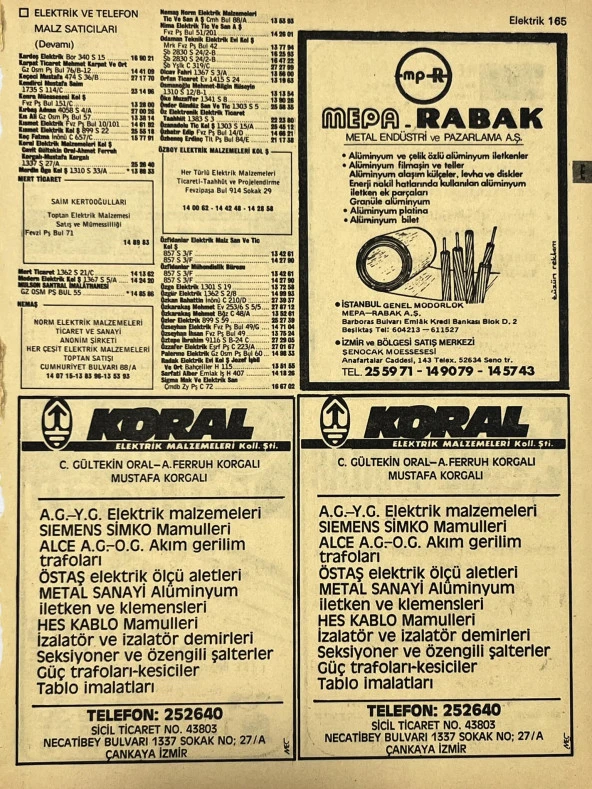 İzmir 1982-1983 Meslek Reklam İlanı Efemera S165 ürün görseli 1