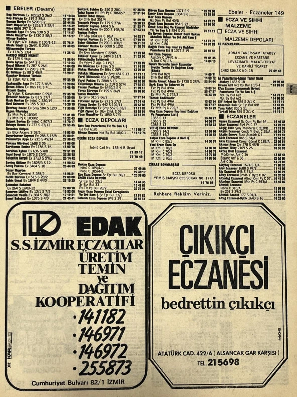 İzmir 1982-1983 Meslek Reklam İlanı Efemera S149 ürün görseli 1