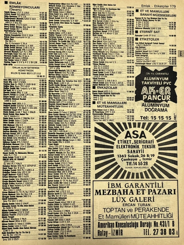 İzmir 1982-1983 Meslek Reklam İlanı Efemera S179 ürün görseli 1