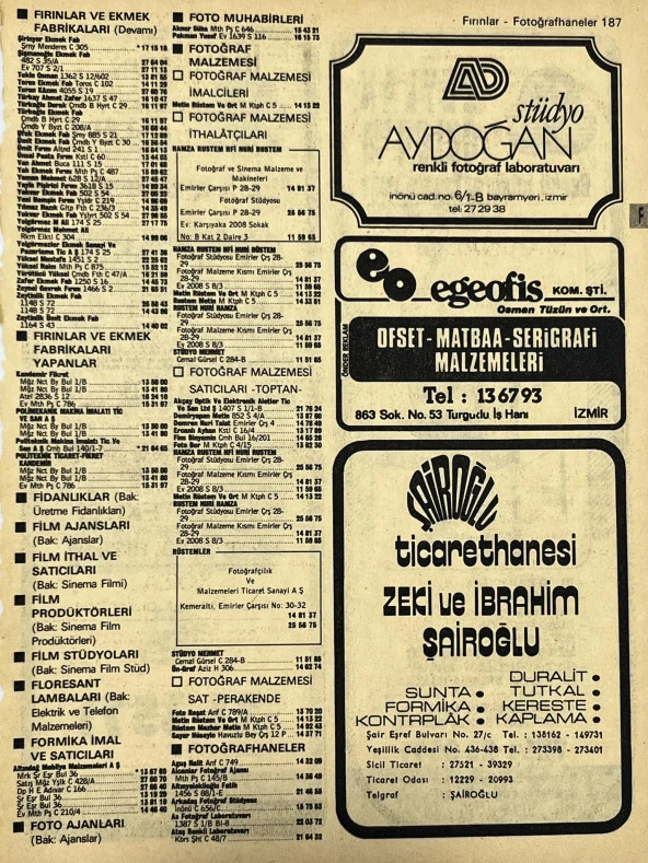 İzmir 1982-1983 Meslek Reklam İlanı Efemera S187 ürün görseli 1